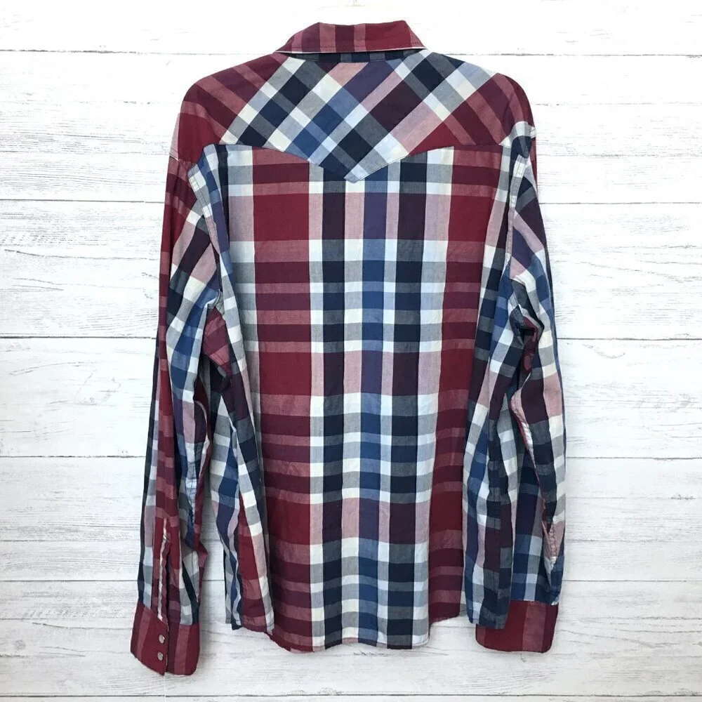 Levi's Shirt Men's Blue Burgundy Plaid Snap Front Long Sleeve Western XXL